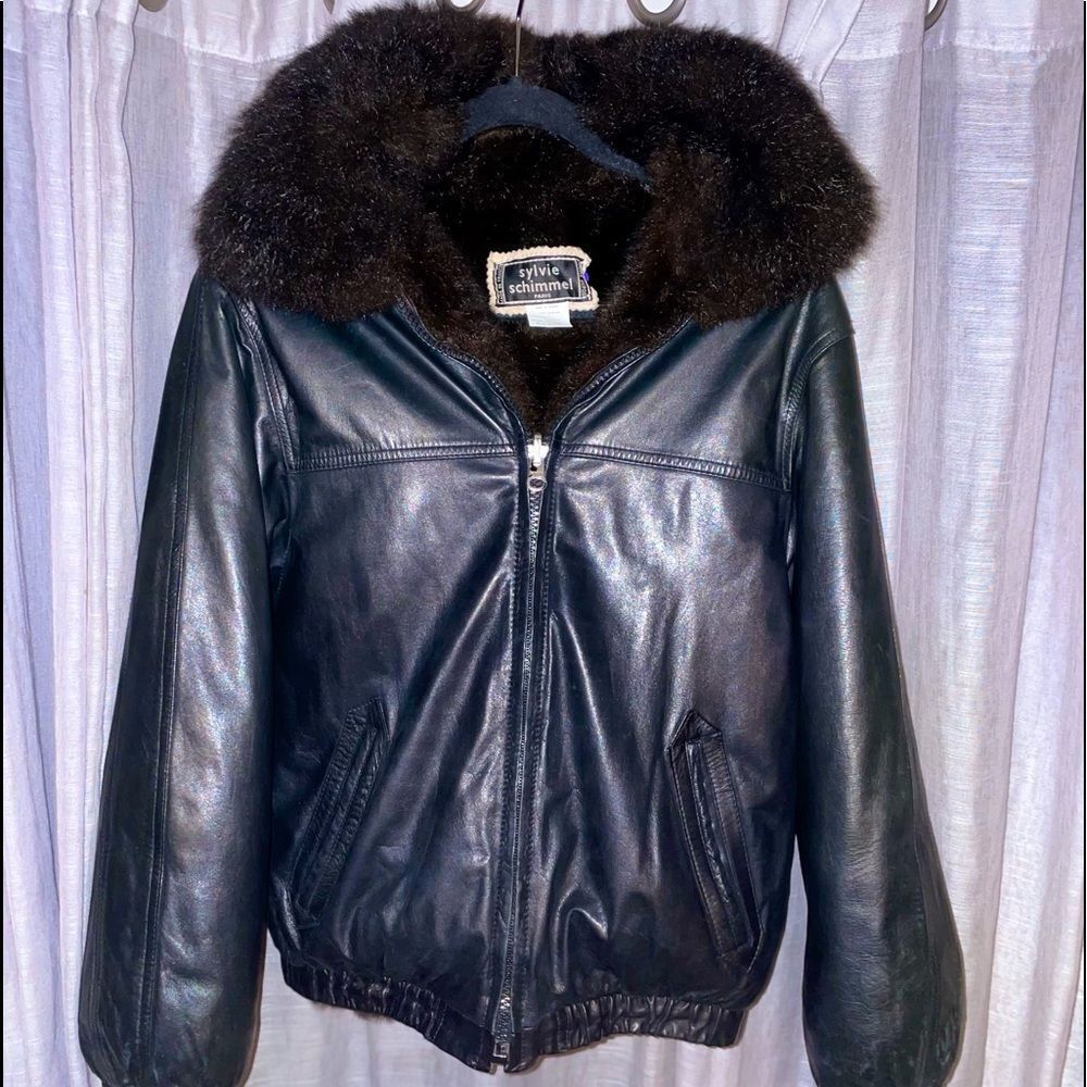 GORGEOUS Sylvie Schimmel Reversible Leather Shearling Bomber Coat